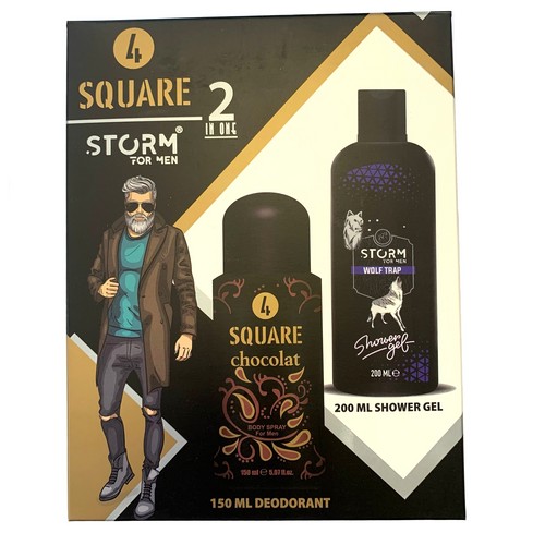 4 SQUARE men's set 2/1 Chocolat (deo spray 150ml + bath 200ml)