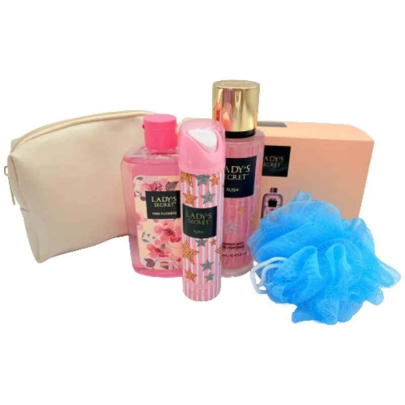 LADY'S SECRET Women's Set 5/1 Rush ( deo+body mist+ bath+puff+cosmetic bag )