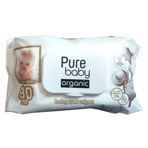 PURE BABY Cotton wet wipes for babies made of cotton 90 pcs