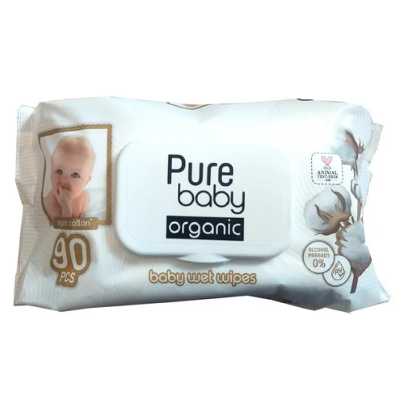 PURE BABY Cotton wet wipes for babies made of cotton 90 pcs