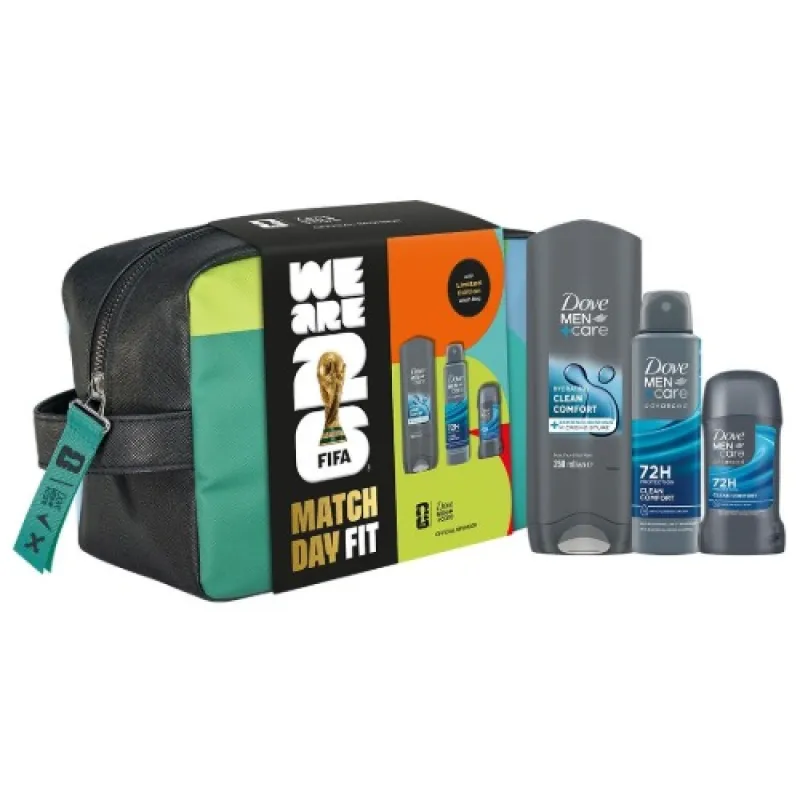 DOVE Men FIFA Limited Edition Clean Comfort Gift Set 3-in-1 + Sports Bottle (Body Wash 250 ml + Deodorant Spray 150 ml + Stick 50 ml)