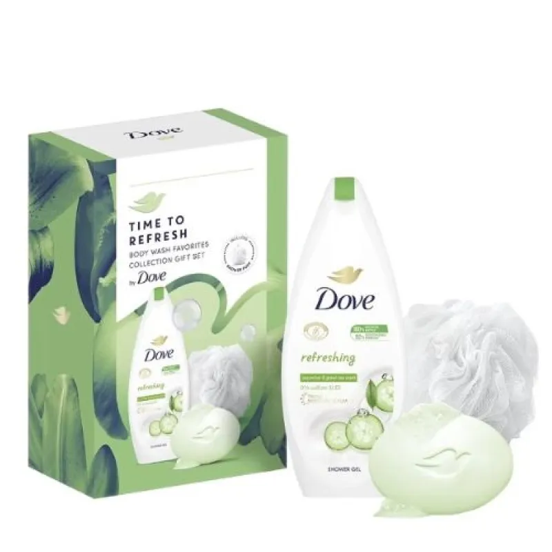 DOVE Women's Set 3/1 Refreshing (bath Fresh care 250 ml + Soap 90 g Fresh care + Puff)