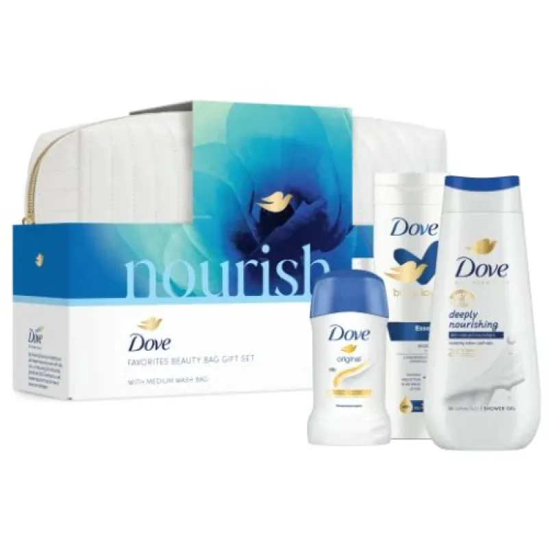 DOVE Women's set 3/1 Nourish + Cosmetic Bag - 090 (bath 225 ml Nourish + lotion 250 ml Essential + stick 40 ml original)