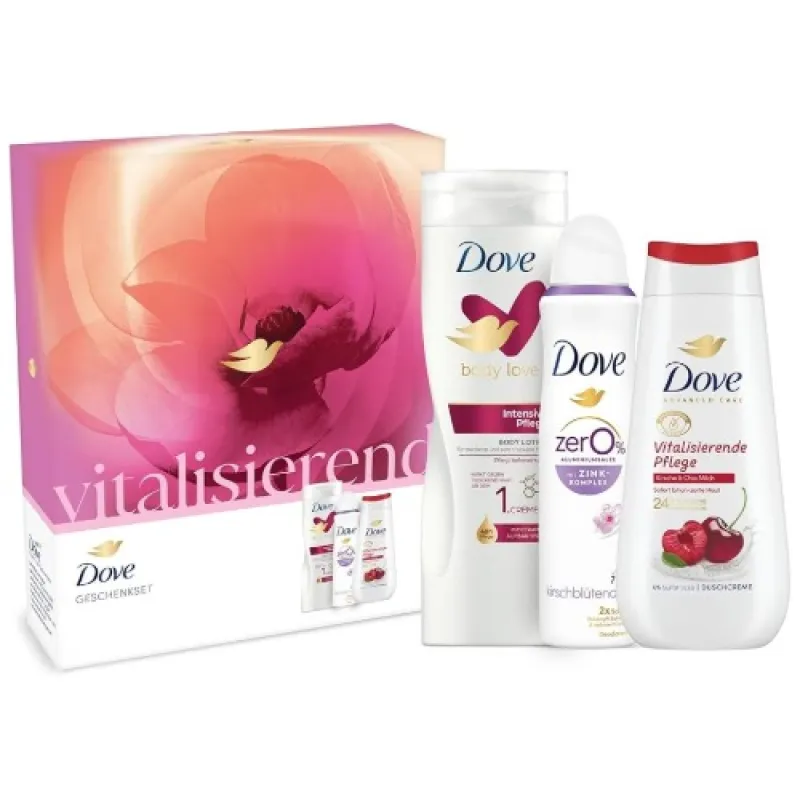 DOVE Women's set 3/1 Vitalising Cherry (bath 225 ml + Deo 150 ml + Lotion 400 ml)