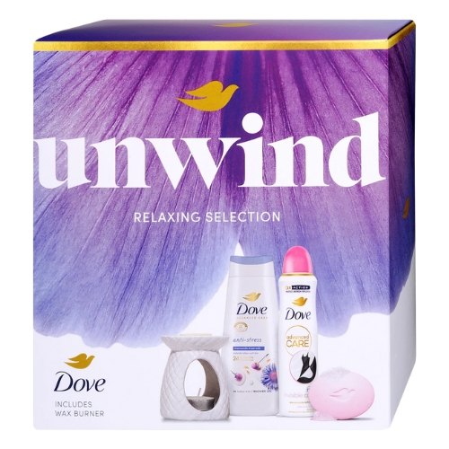 DOVE Women's Set 4/1 Unwind (bath 250 ml Anti-Stress + deodorant 150 ml Advanced Care + soap 90 g + candle holder)