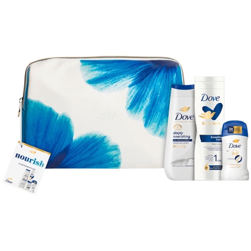 DOVE Women's Set 3/1 Nourish + toiletry bag (bath 225 ml Deeply + body milk 250 ml + stick 50 g Original)