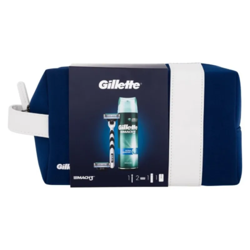 GILLETTE Men's Set Mach 3 Toiletry Bag (Mach3 razor with two cartridges + 200 ml shaving gel)