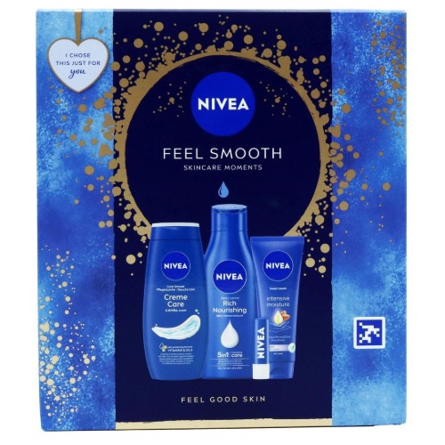 NIVEA Women's Gift Set 4/1 Feel Smooth (body milk 250ml + bath 250ml + hand cream 100ml + lip balm 4.8g)